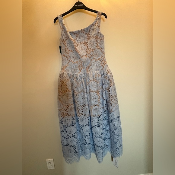 NWT- Self-Portrait Blue Midi Dress in Floral Lace - Picture 15 of 17